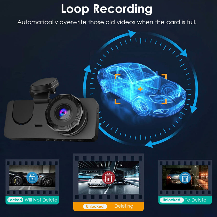 3-Channel Dash Cam (Front + Inside + Rear)
